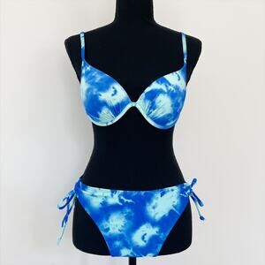 H2OH Bikini Swim Set Top Sz Small Bottom Sz see image Blue Tie Dye Adjustable